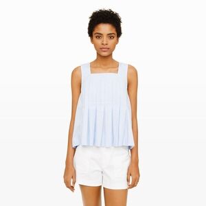 Club Monaco Lyndora Pleated Tank Blue White Striped Square Neck Flare Cotton Top